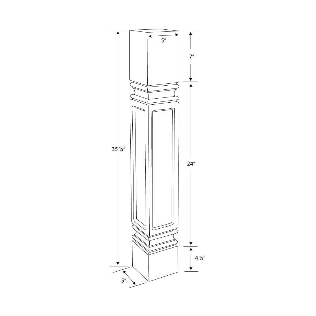 Designer's Edge Millwork 35-1/4 in. High x 5 in. Wide x 5 in. Depth Unfinished North American Solid Red Oak Mission Kitchen Island Leg