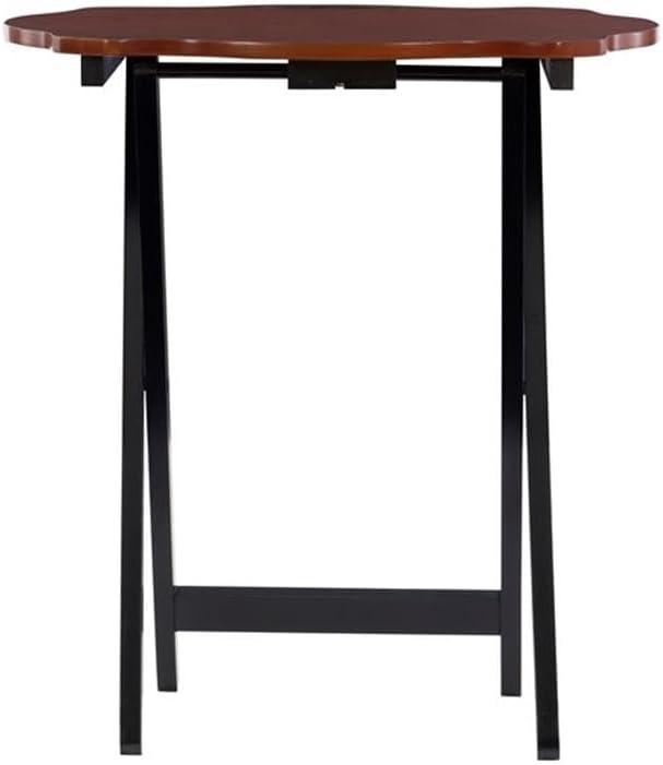 Traditional Five Piece Wood Tray Table Set in Hazelnut and Black, TV Tray, for Bar and Game Room