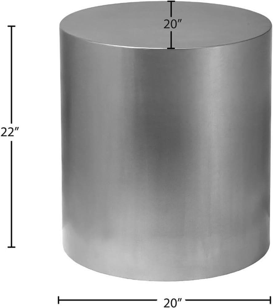 Meridian Furniture Cylinder Round Brushed Chrome Metal End Table