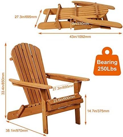 Natural Finish Folding Wooden Adirondack Chairs Set of 2