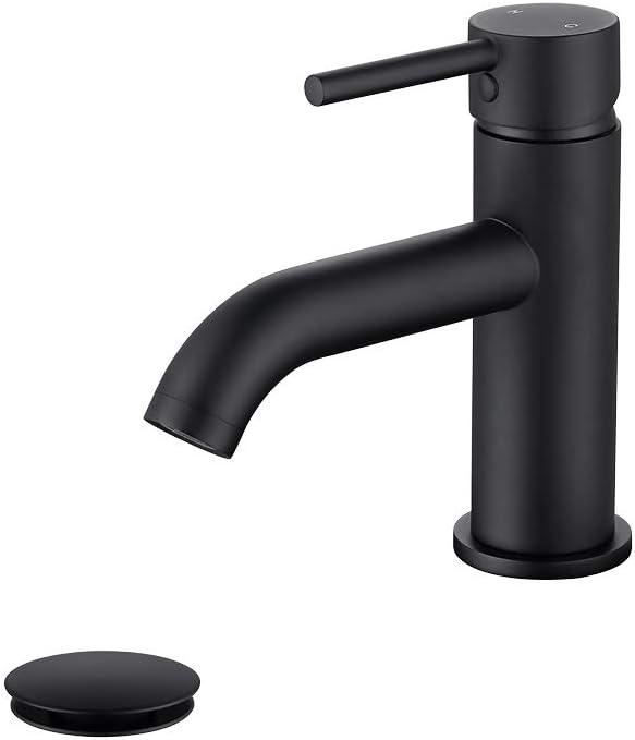 Matte Black Single Handle Bathroom Faucet with Brass Drain Assembly