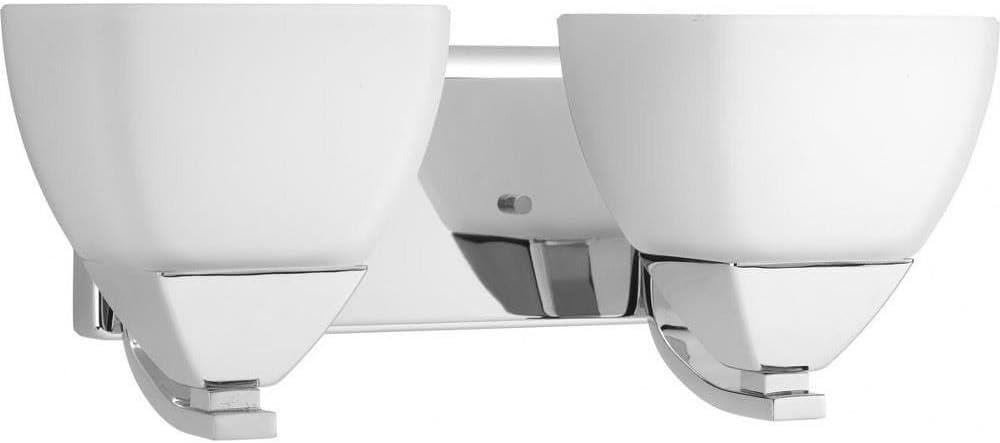 Progress Lighting, Appeal Collection, 2-Light Bath, Brushed Nickel, Etched White Glass Shades