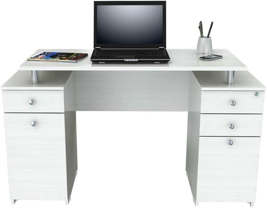 Inval 4-Drawer Computer Desk with Cabinet, Washed Oak
