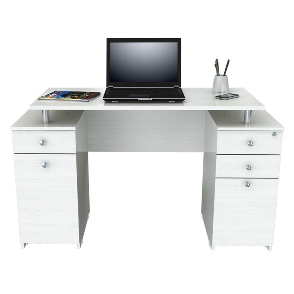 Inval 4-Drawer Computer Desk with Cabinet, Washed Oak
