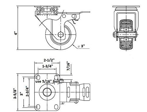 Caster Wheels Set of 4 with Brake Plate Swivel Casters Premium Polyurethane Wheels PU Load Bearing 1,200 Lbs Lockable Anti-wear Smooth Casters Red