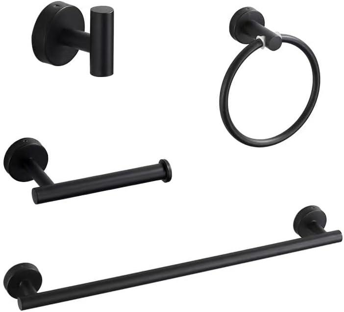 24 Inch Towel Bar Sets 4 Pieces Bathroom Kit Accessories Restroom Towel Ring Holder Toilet Paper Holder and Hook Set SUS 304 Stainless Steel Bathroom Hardware Heavy Duty Wall Mount (Brushed Silver)