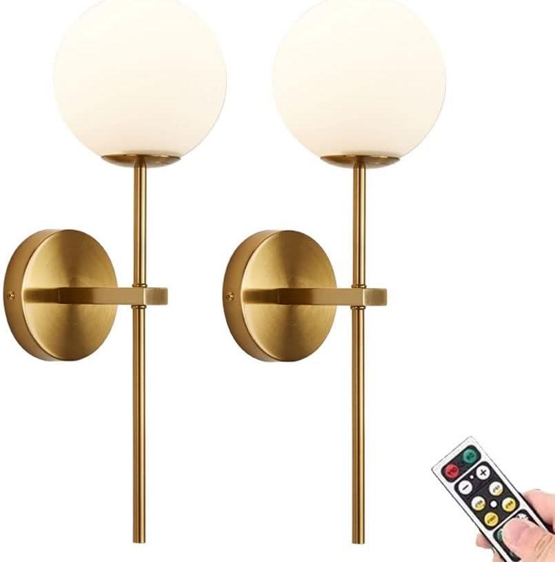 Gold Wall Sconce Set of 2 Globe Glass Wall Light Fixtures Bathroom Vanity Light Mid-Century Modern Wall Sconce Lamp with Frosted Glass Shade for Hallway Bedroom Living Room