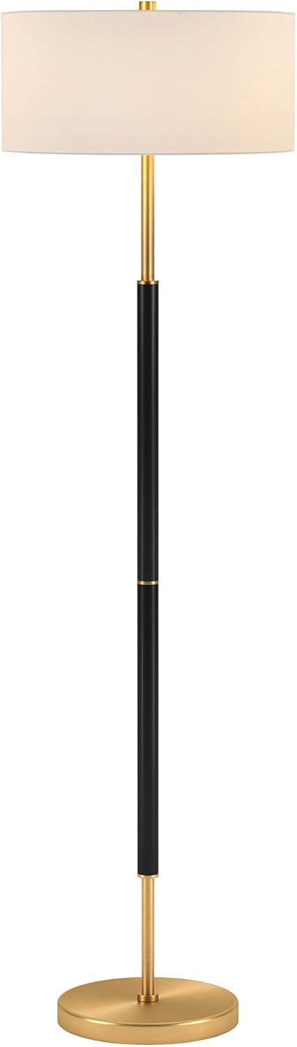 Henn&Hart 17" Matte Black/Brass Metal/Fabric Floor Lamp