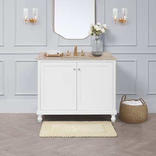 Laura Ashley Off-White Cotton Ruffle Border Bath Rug 20" x 34"
