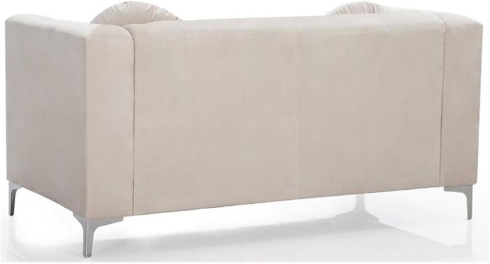 Ivory Velvet Tufted Loveseat with Nailhead Trim