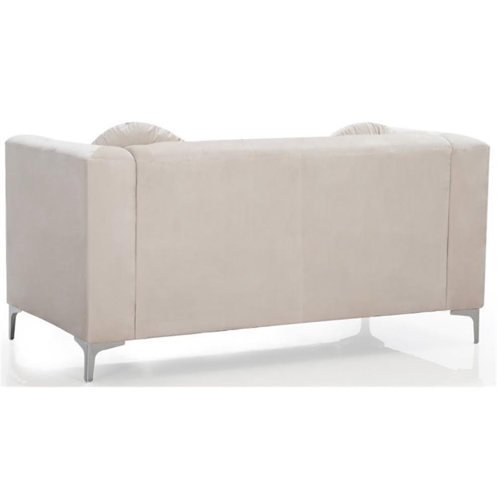 Ivory Velvet Tufted Loveseat with Nailhead Trim