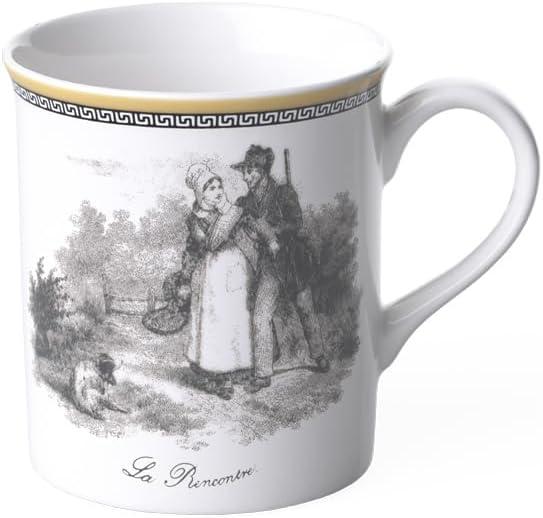 White Ceramic Mug with Pastoral Scene Print