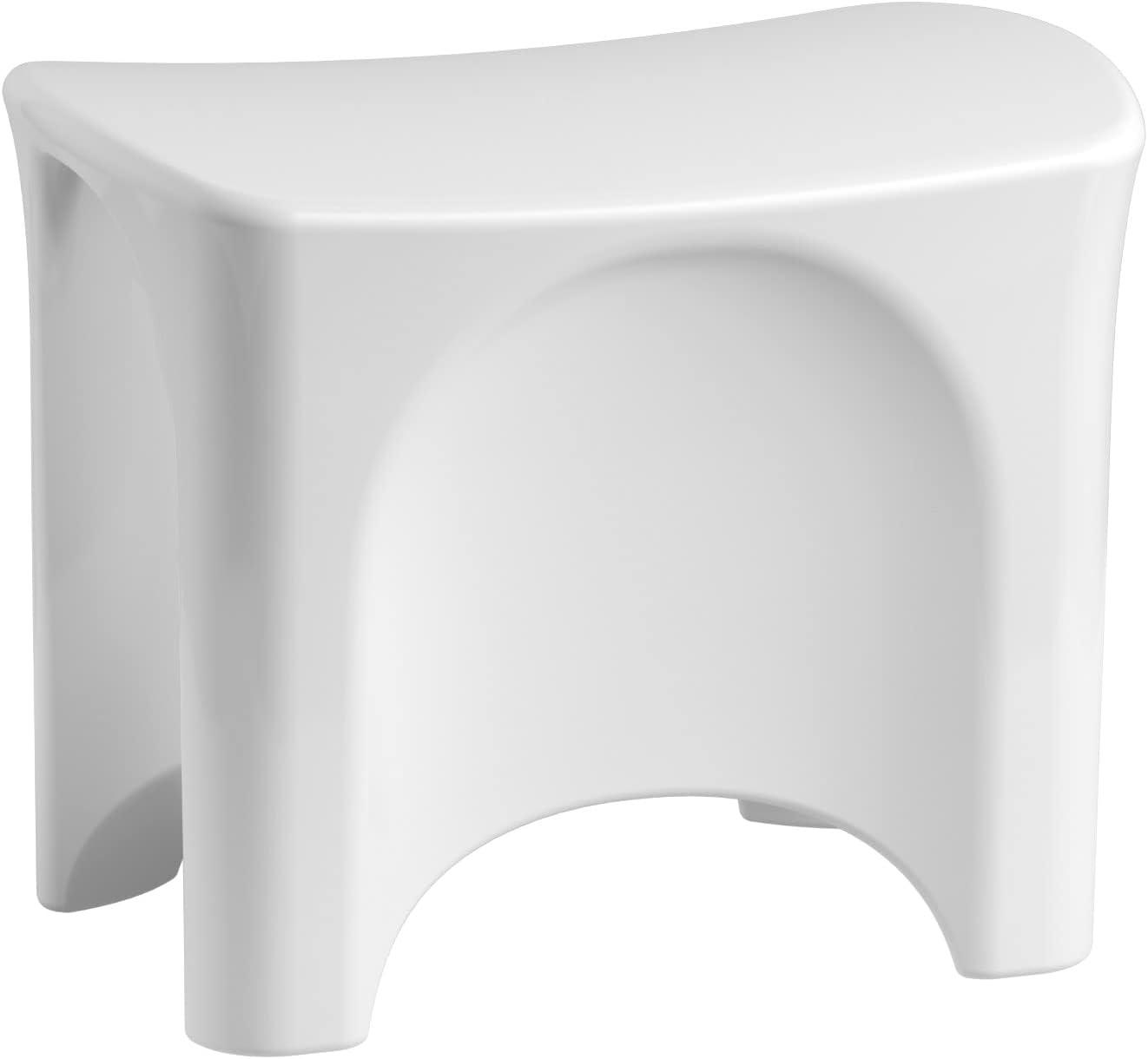 White Freestanding Shower Seat with Integrated Handles