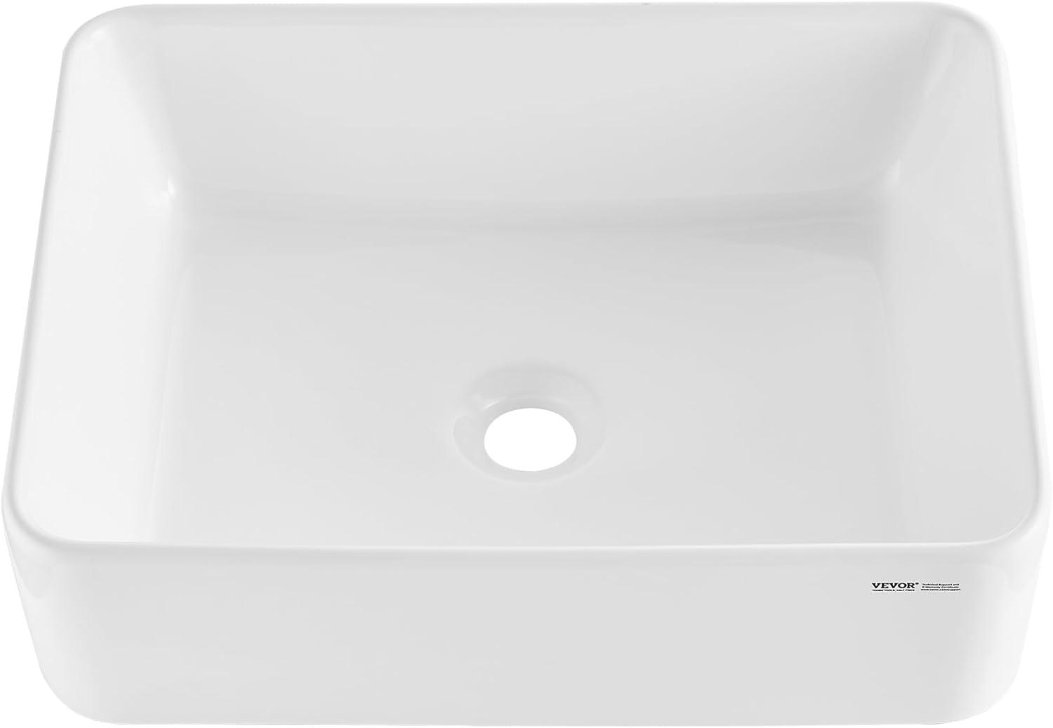 White Ceramic Rectangular Above-Counter Vessel Sink