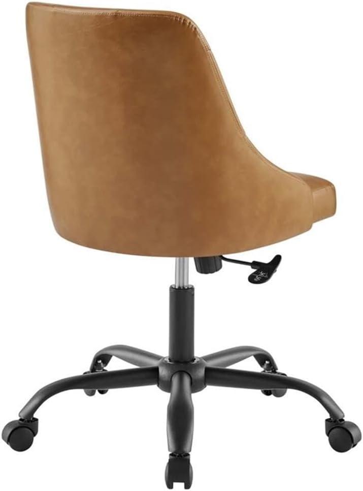 Black Tan Tufted Vegan Leather Swivel Office Chair