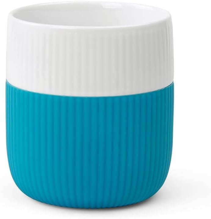 Caribbean Blue and White Ceramic Mug with Silicone Grip