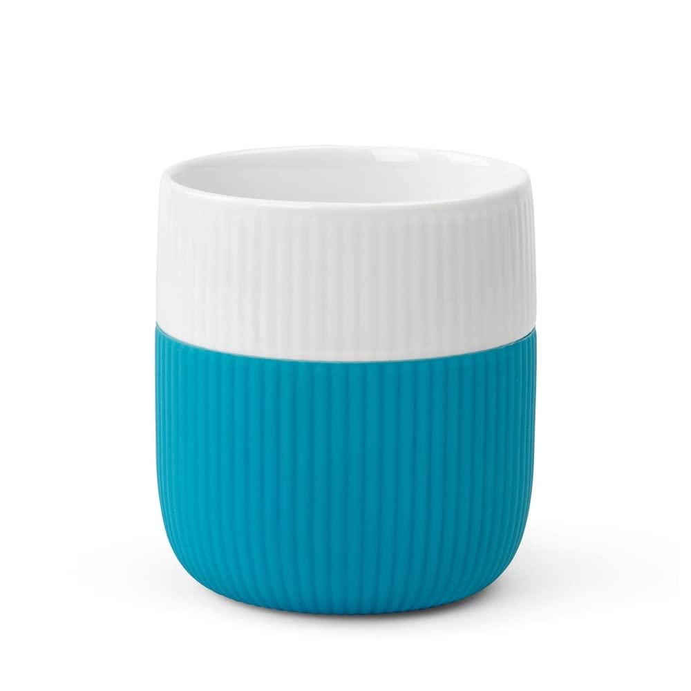 Caribbean Blue and White Ceramic Mug with Silicone Grip