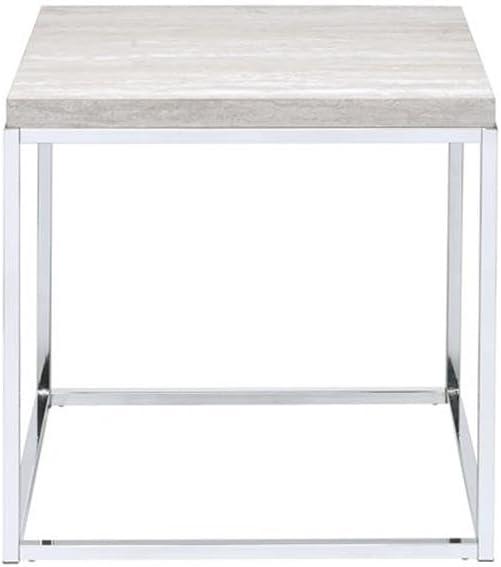 ACME Snyder Square Wooden End Table in Chrome and White