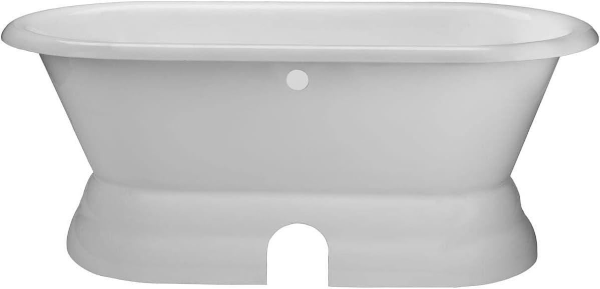 Laurent 66 Inch Cast Iron Double Ended Pedestal Tub - No Faucet Drillings