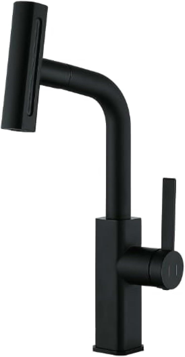 Waterfall Kitchen Faucet,Matte Black Kitchen Faucet with Pull Down Sprayer,Faucets for Kitchen Sink,Single Handle Kitchen Faucet Stainless Steel,Pull Out Sprayer Kitchen Faucets