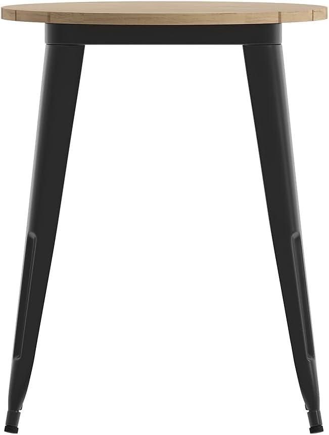 Flash Furniture Declan Commercial Grade Indoor/Outdoor Dining Table, 23.75" Round All Weather Brown Poly Resin Top with Black Steel Base