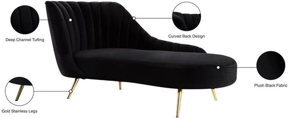 Luxurious Black Velvet Chaise with Custom Gold Metal Legs