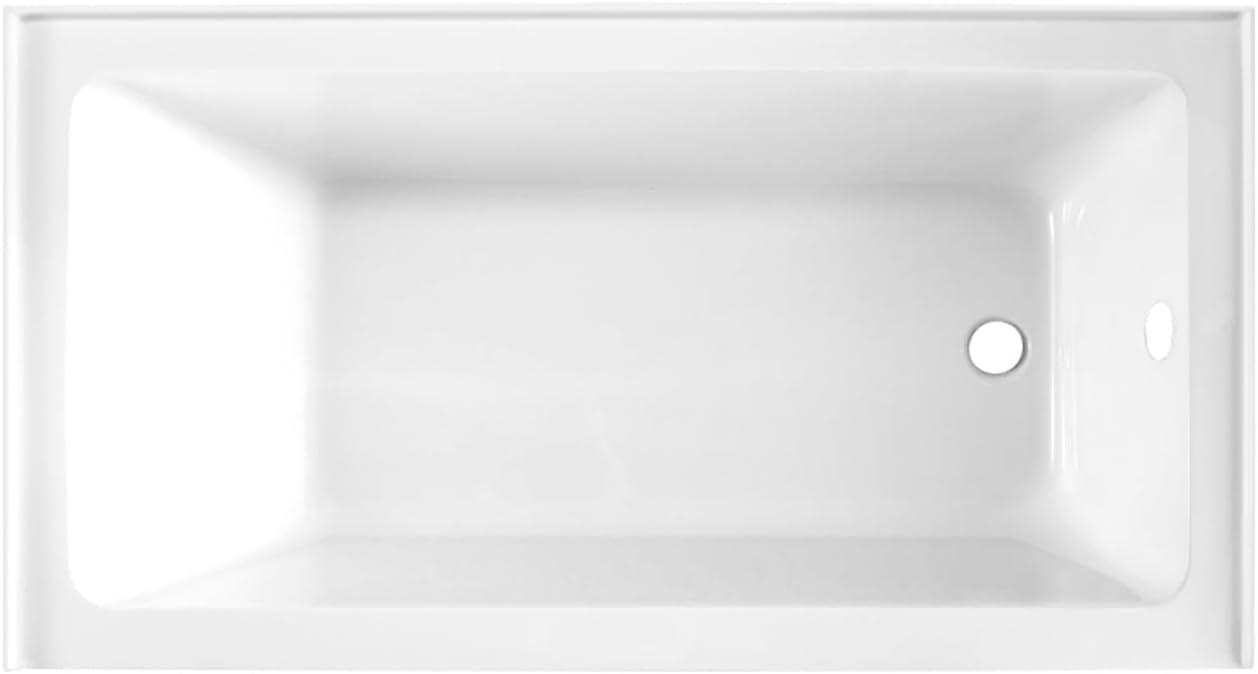 Kingston Brass Aqua Eden 60-Inch Acrylic Rectangular 3-Wall Alcove Tub, Hand Drain Hole