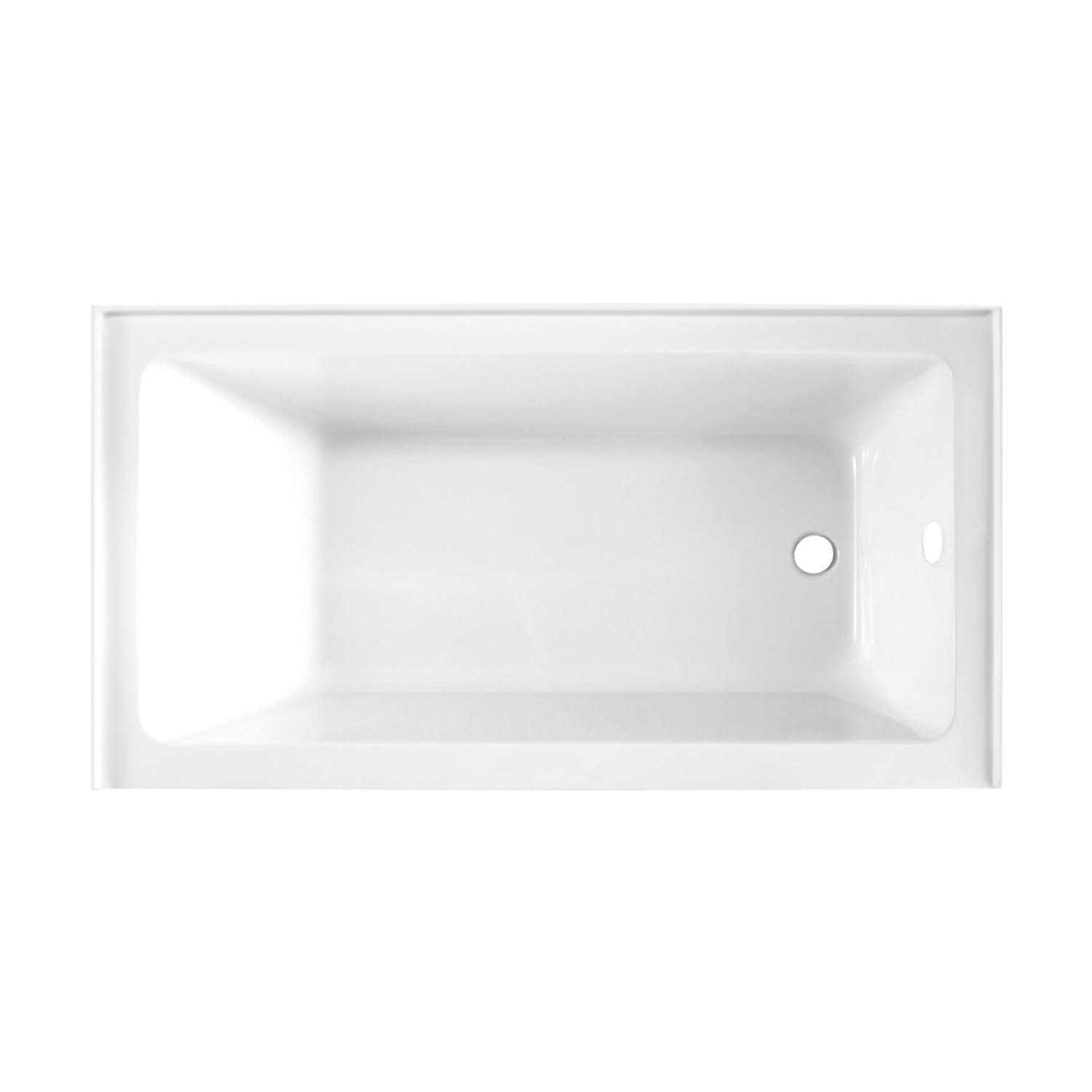 Kingston Brass Aqua Eden 60-Inch Acrylic Rectangular 3-Wall Alcove Tub, Hand Drain Hole