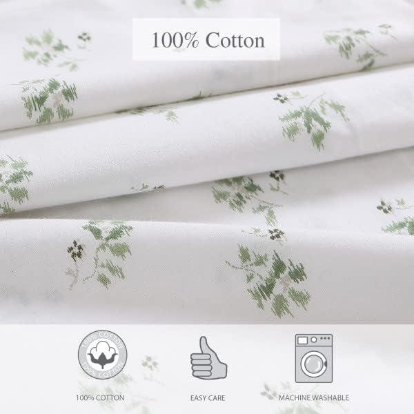 Blissful Blue Floral Cotton Percale Queen Sheet Set with Deep Pocket