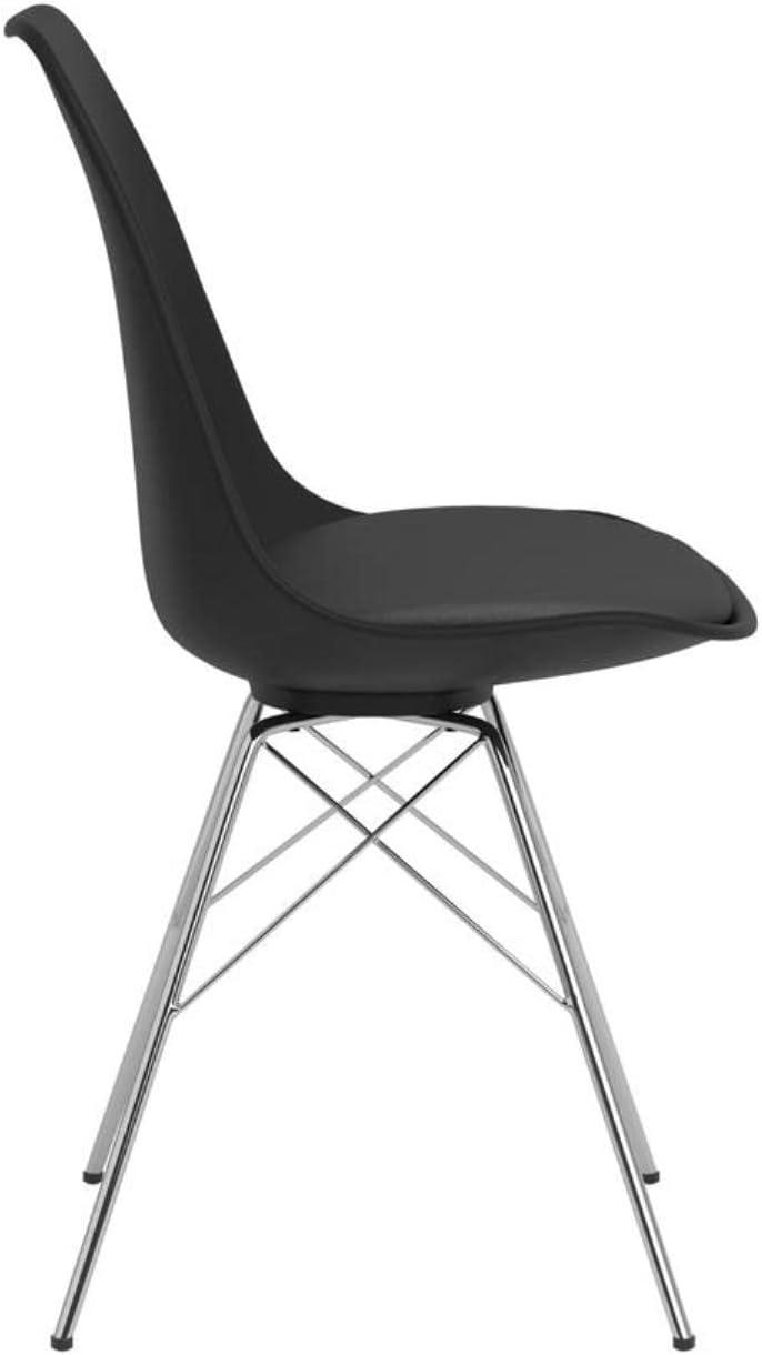 Contemporary Black Metal Side Chair with Chrome Finish and Padded Seat