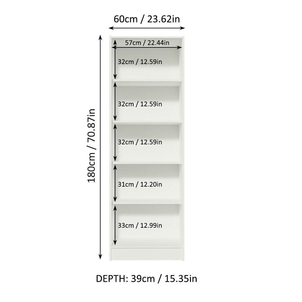 Madesa Pantry Storage Cabinet Armoire Closet with 2 Doors and 5 Utility Shelves 23"L Wooden Organization Unit for Bedroom, Office, Laundry Room, Kitchen, and Garage - White