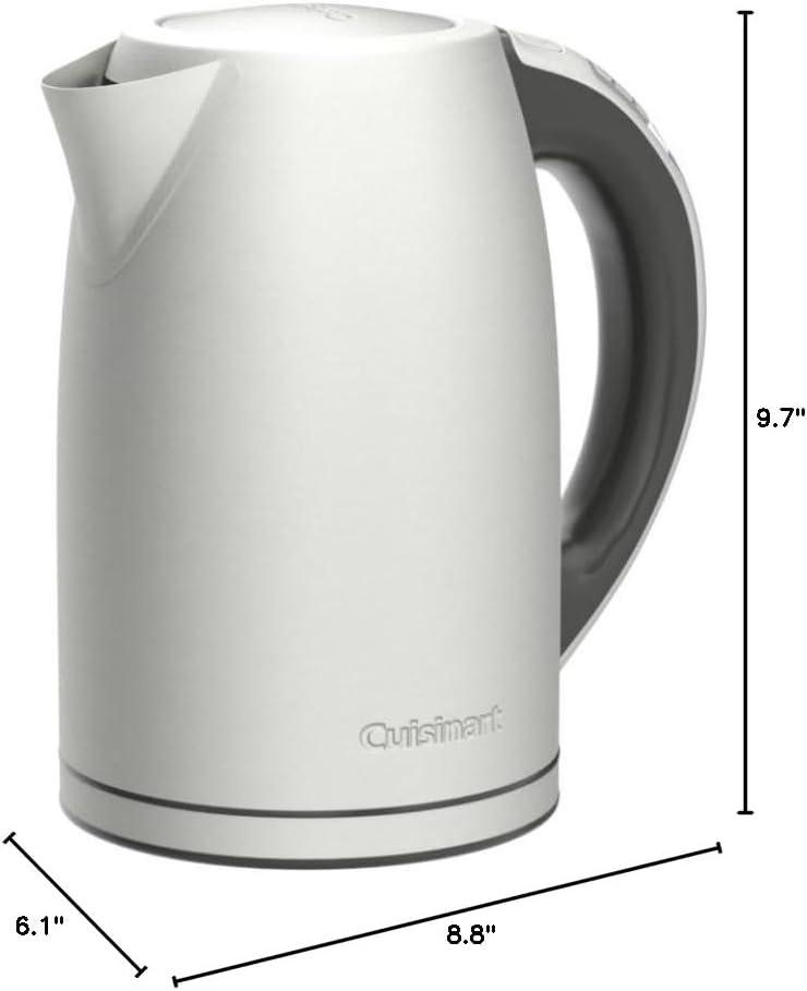 Cuisinart 1.7L Perfectemp Programmable Stainless Steel Electric Kettle Light Silver CPK-17P1: Adjustable Temp, Cordless, 360° Base