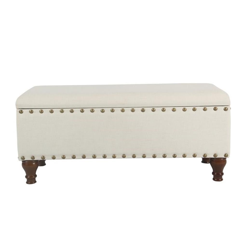 Large Storage Bench with Nailhead Trim Cream - HomePop