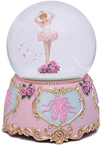 Pink and Gold Ballerina Water Globe with Floral Accents