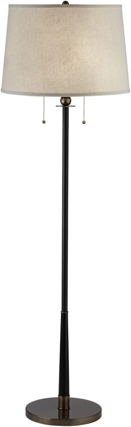Kathy Ireland City Heights Modern 59" Tall Standing Floor Lamp Skinny Pole Pull Chain Black Gold Metal Antique Brass Finish Living Room Bedroom House