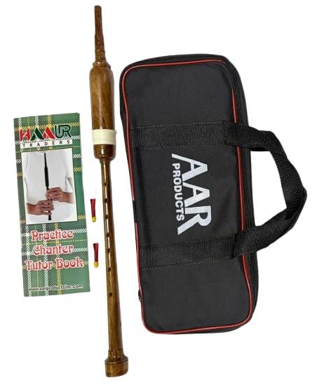 AAR Long Bagpipe Practice Chanter Length 21" Natural color Rosewood Scottish Highland Reeds, Bag & Book