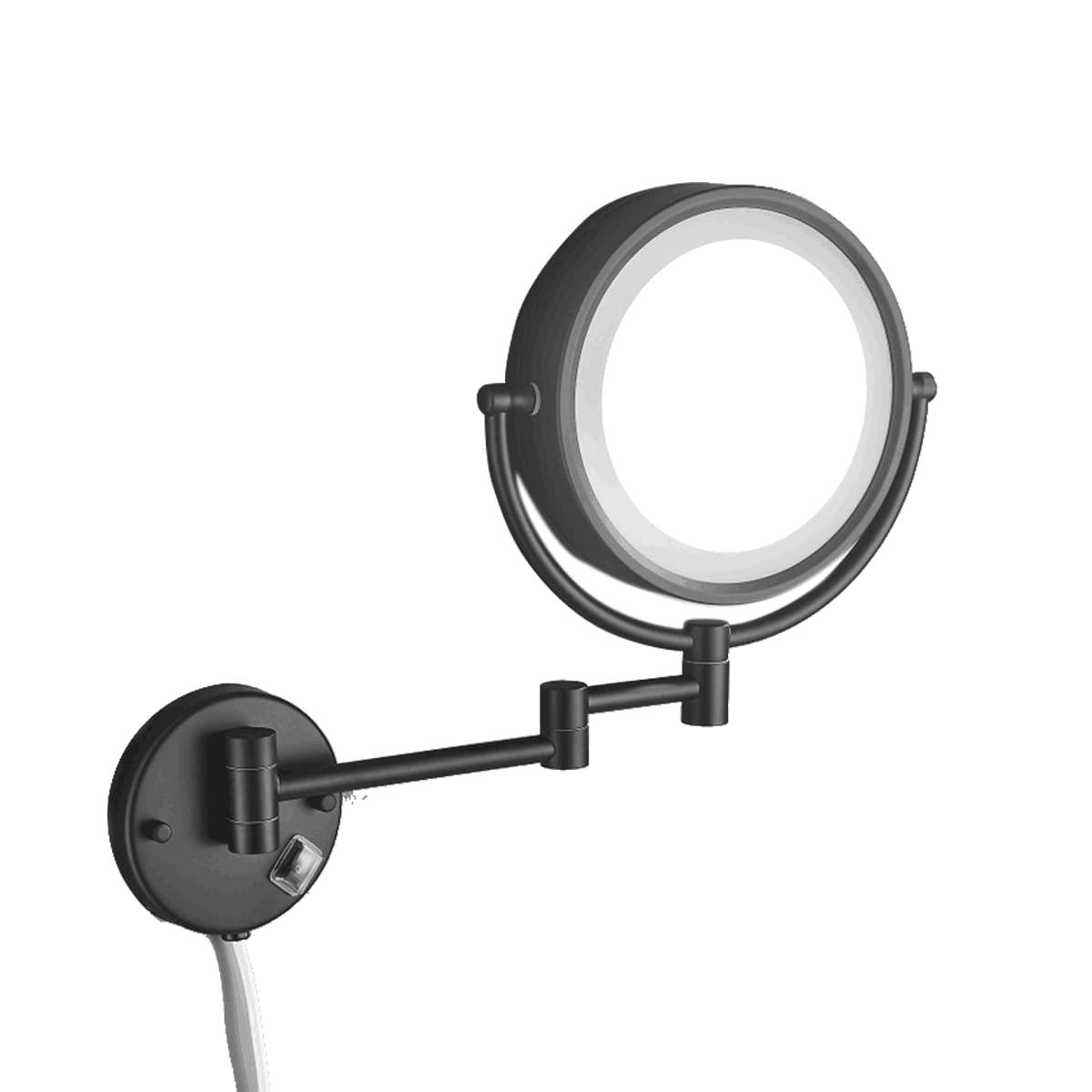 8.5 Inch Wall Makeup Mirror with 3 Tones LED Lights,Double Sided Vanity Mirror for Bathroom 10X Magnification,Plug Powered (Black/10X)