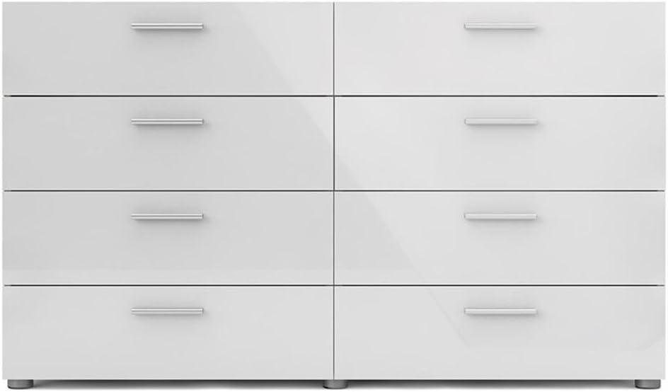 Tvilum Loft 8 Drawer Double Dresser for Adults, Oak Structure and White High Gloss