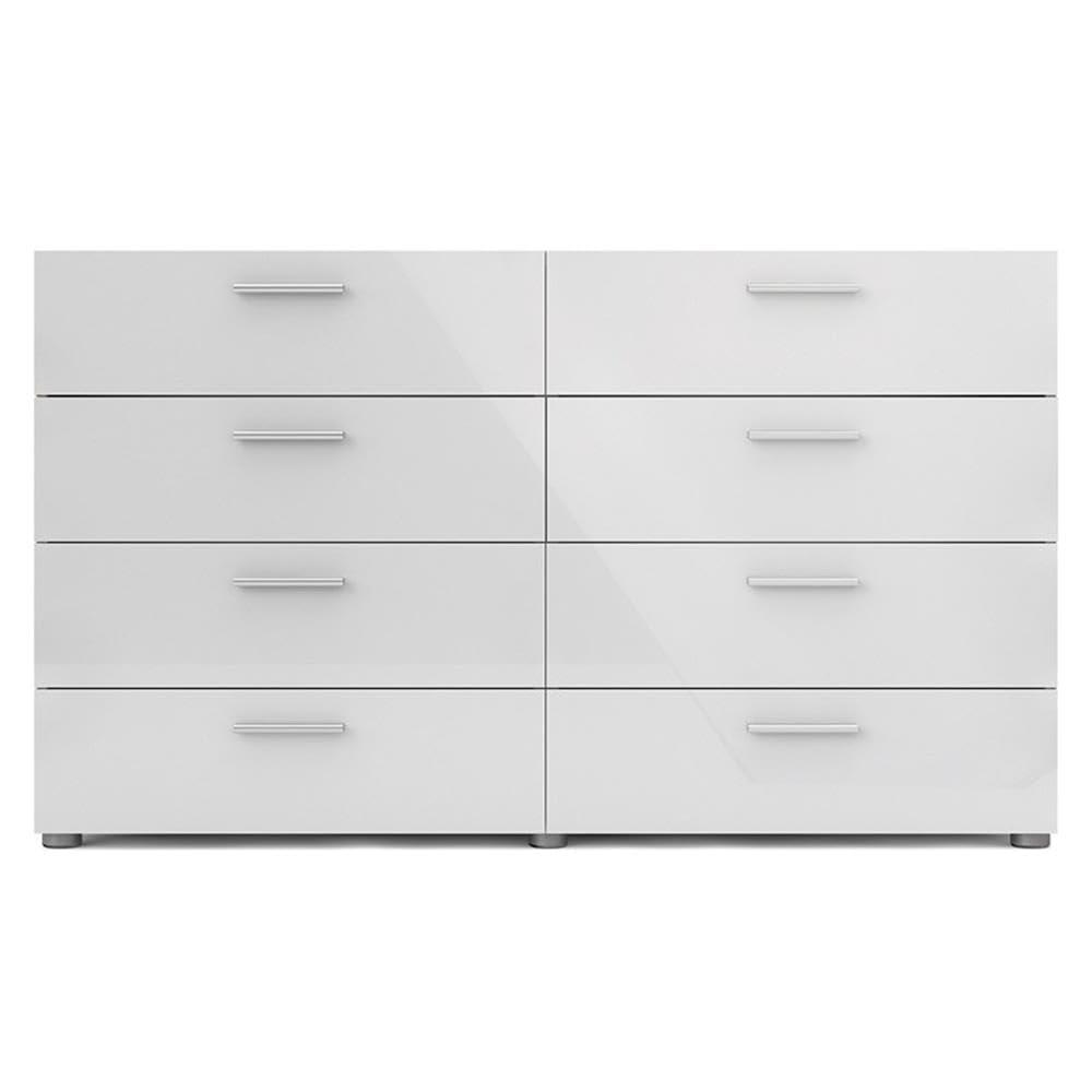 Tvilum Loft 8 Drawer Double Dresser for Adults, Oak Structure and White High Gloss