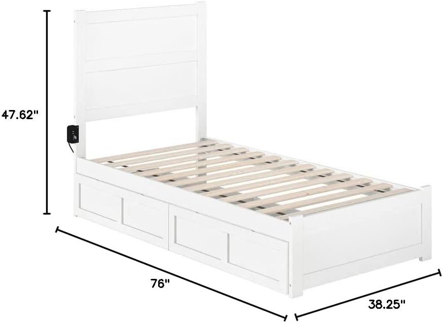 White Twin Platform Bed with Storage Drawers and Headboard