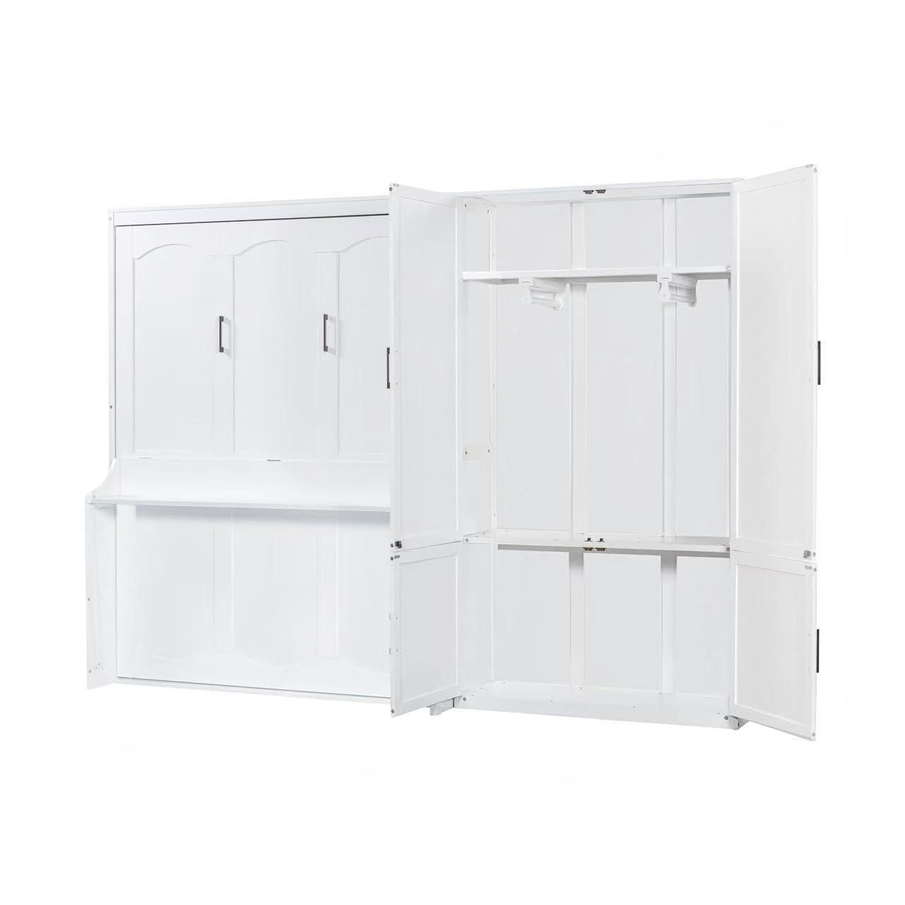 Murphy Bed with Closet and Wardrobe, Versatile Wall Bed, Foldable Murphy Cabinet, Queen Size, White
