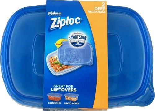 Ziploc® Brand, Food Storage Containers with Lids, Smart Snap Technology, Large Rectangle, 2 ct