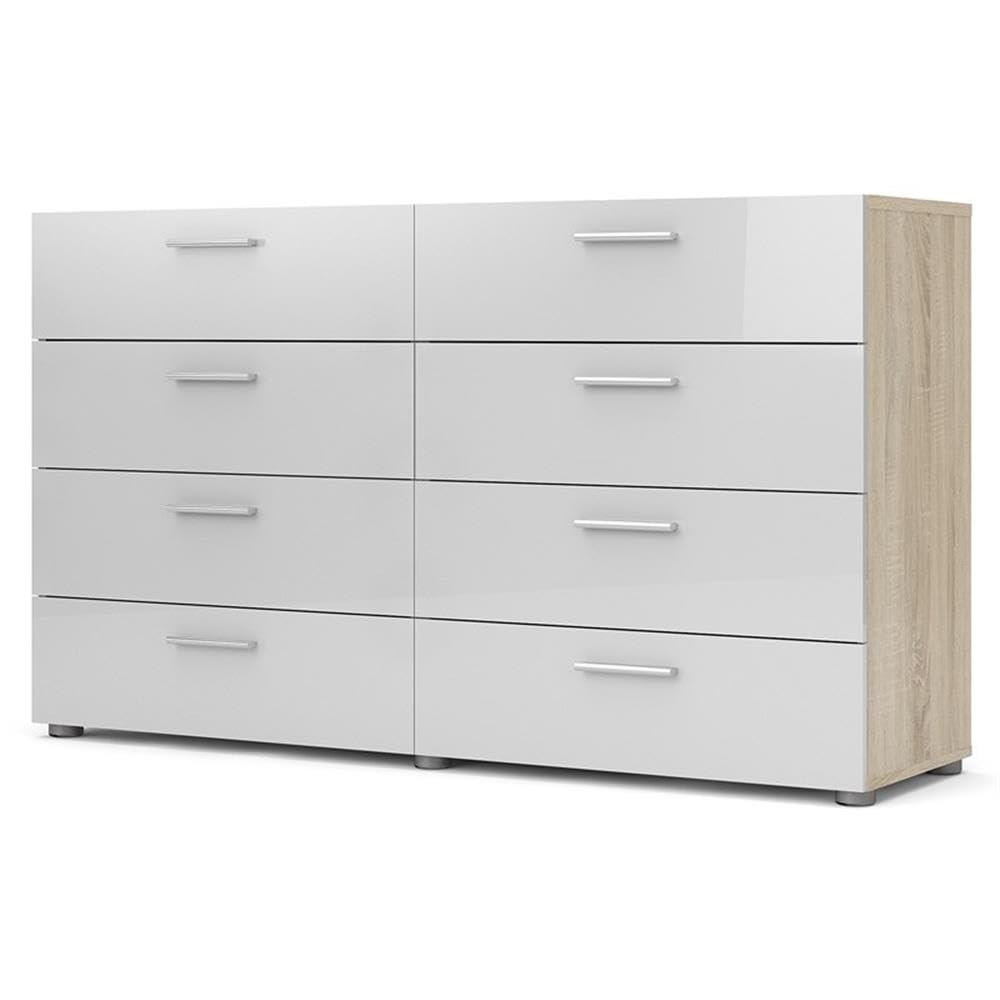 Tvilum Loft 8 Drawer Double Dresser for Adults, Oak Structure and White High Gloss