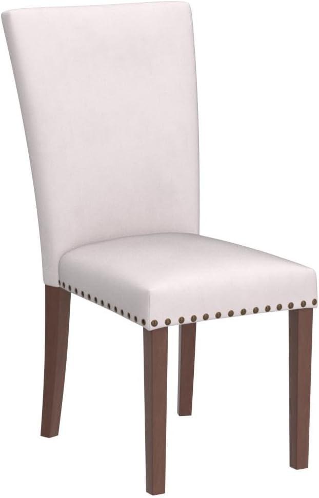 COLAMY Upholstered Parsons Dining Chairs Set of 4, Fabric Dining Room Kitchen Side Chair with Nailhead Trim and Wood Legs - Dark Grey