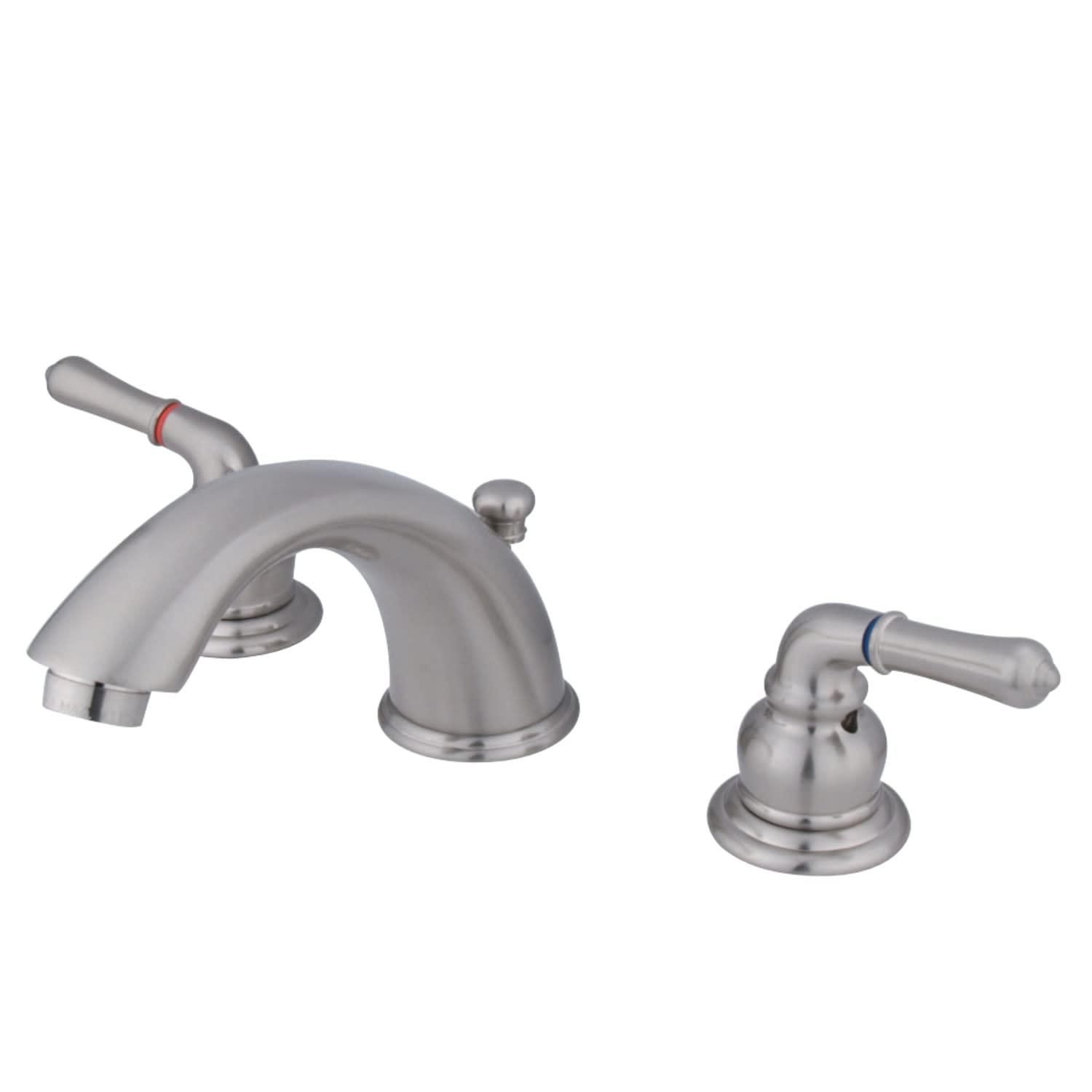 Kingston Brass KB968 Kingston Brass Magellan Two-Handle 3-Hole Deck Mount Widespread Bathroom Faucet with Retail Pop-Up Drain