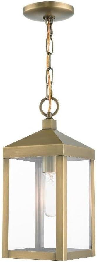 Antique Brass Clear Glass Outdoor Pendant Lantern