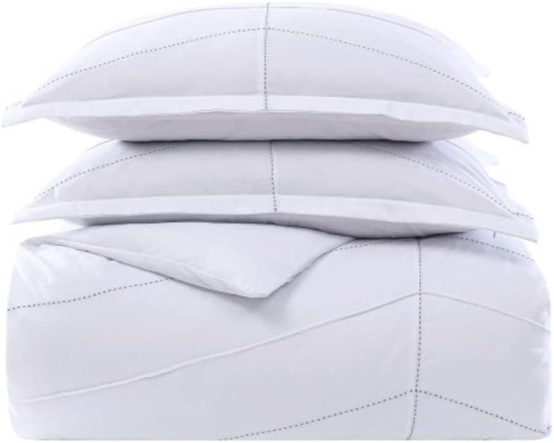 White Chevron Pintuck Full/Queen Duvet Cover Set