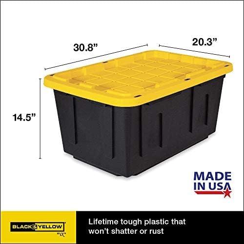 27-Gallon Black and Yellow Stackable Plastic Storage Containers with Lids