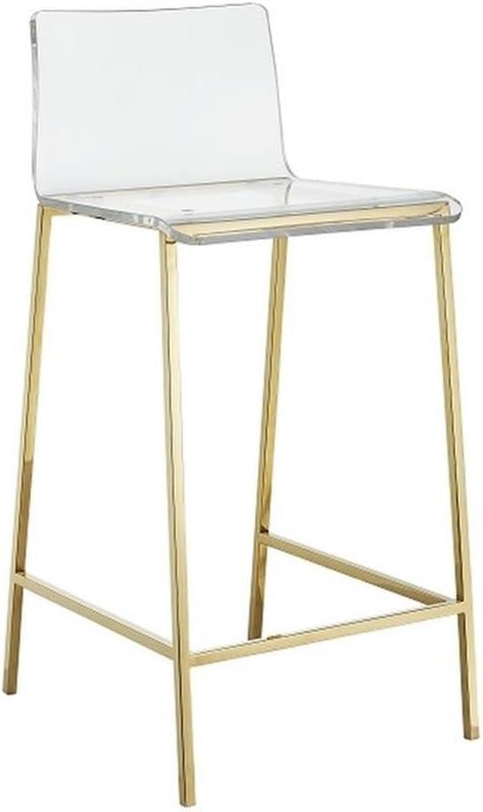 Pemberly Row Silver Orchid Lind Acrylic Low Back Counter Stool In Gold