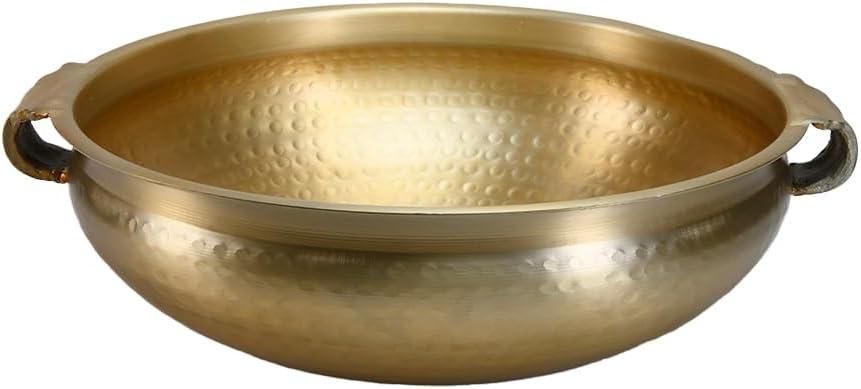 Handcrafted Gold Hammered Brass Decorative Bowl with Handles